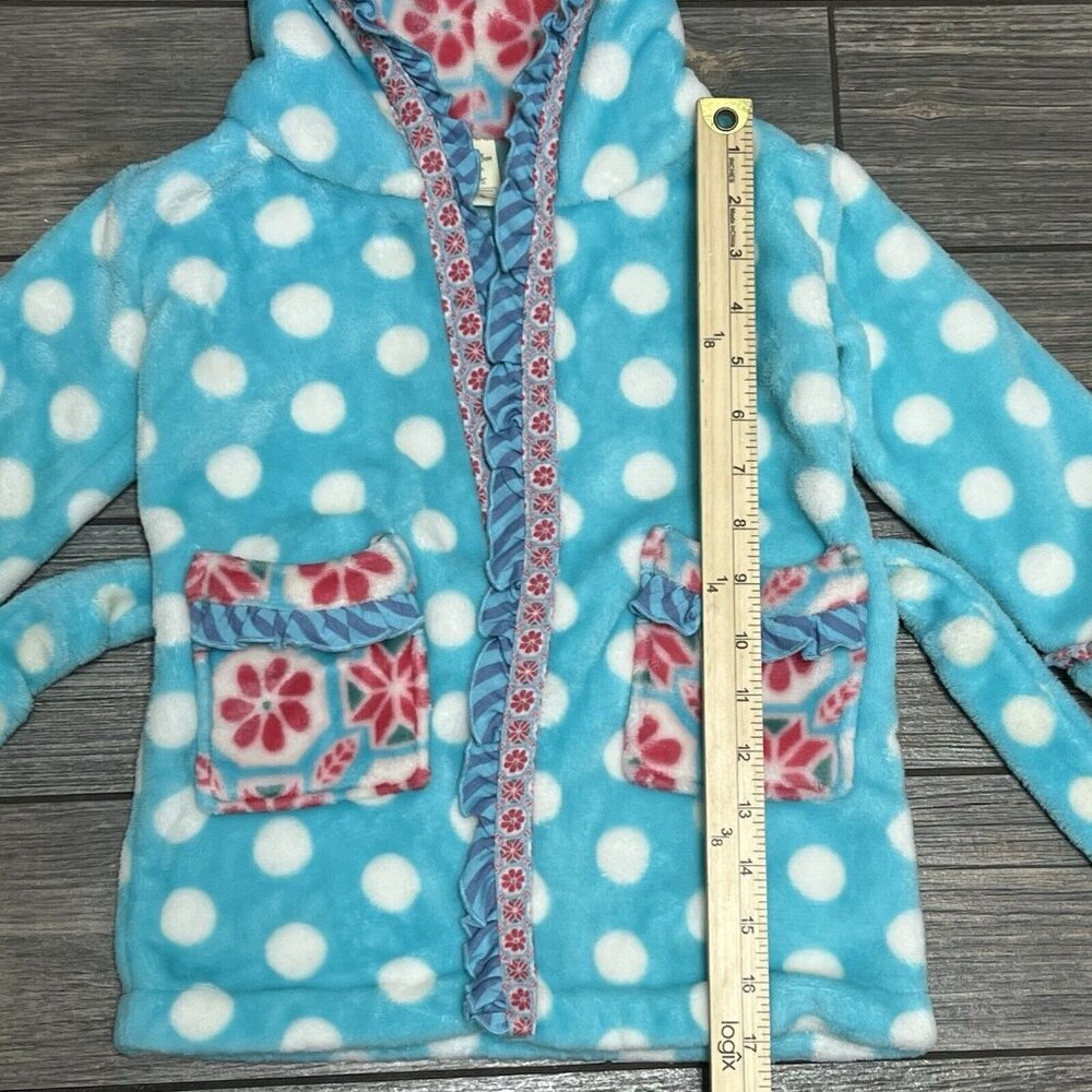 Matilda Jane Robe Girls Size XS Plush Belted Hooded Polka Dot Floral Pockets 4 5 - Picture 10 of 12